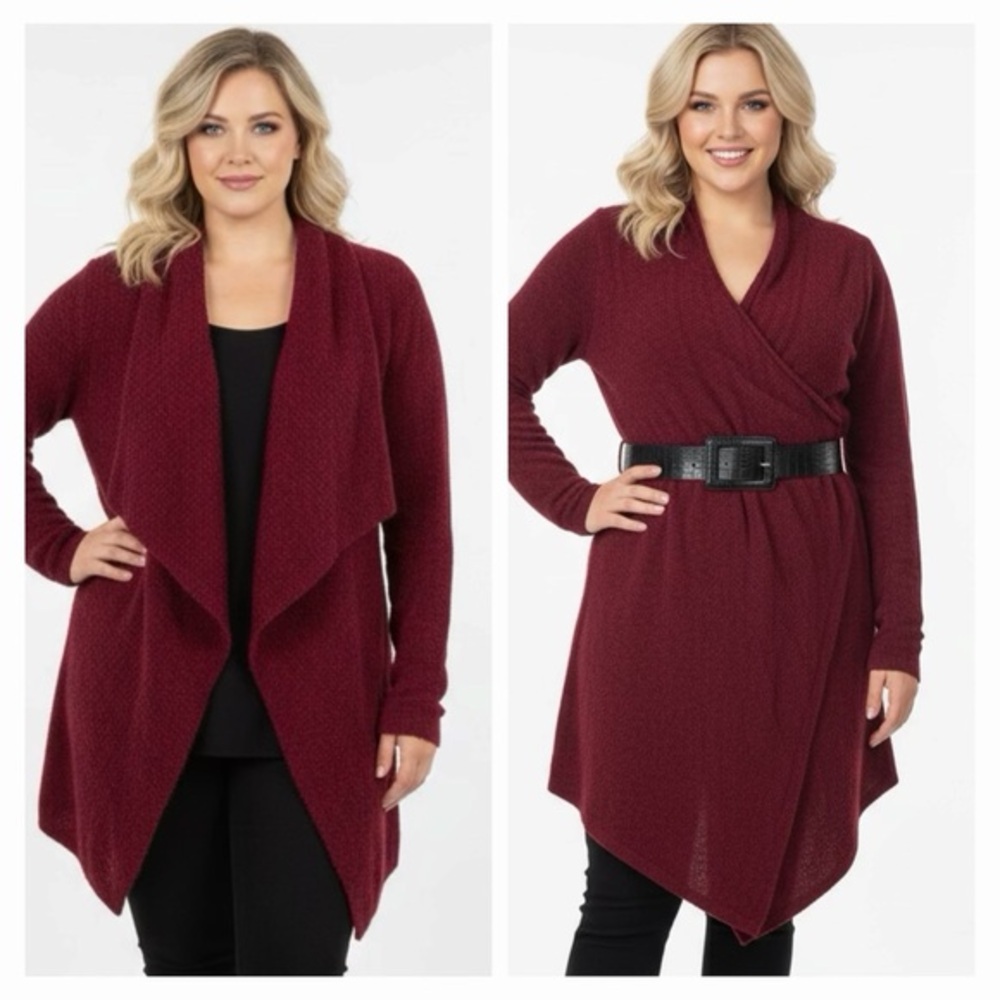 Barefoot Dreams Bamboo Chic Lite waterfall cardigan burgundy FLAW Size L/XL